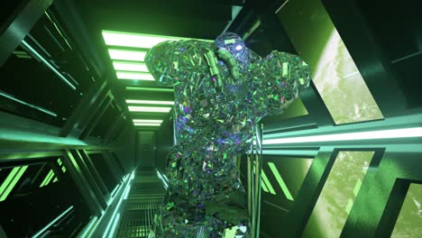 crystalline alien in a futuristic corridor