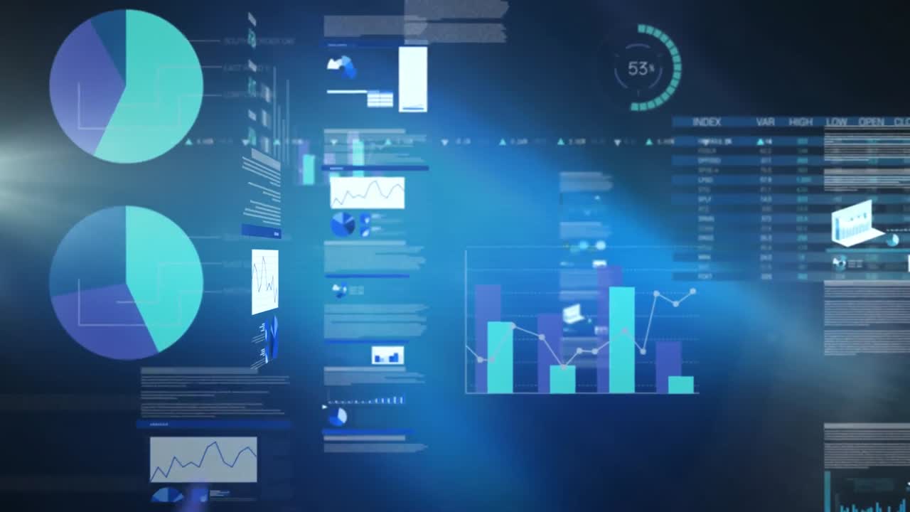 animación del procesamiento de datos en fondo azul