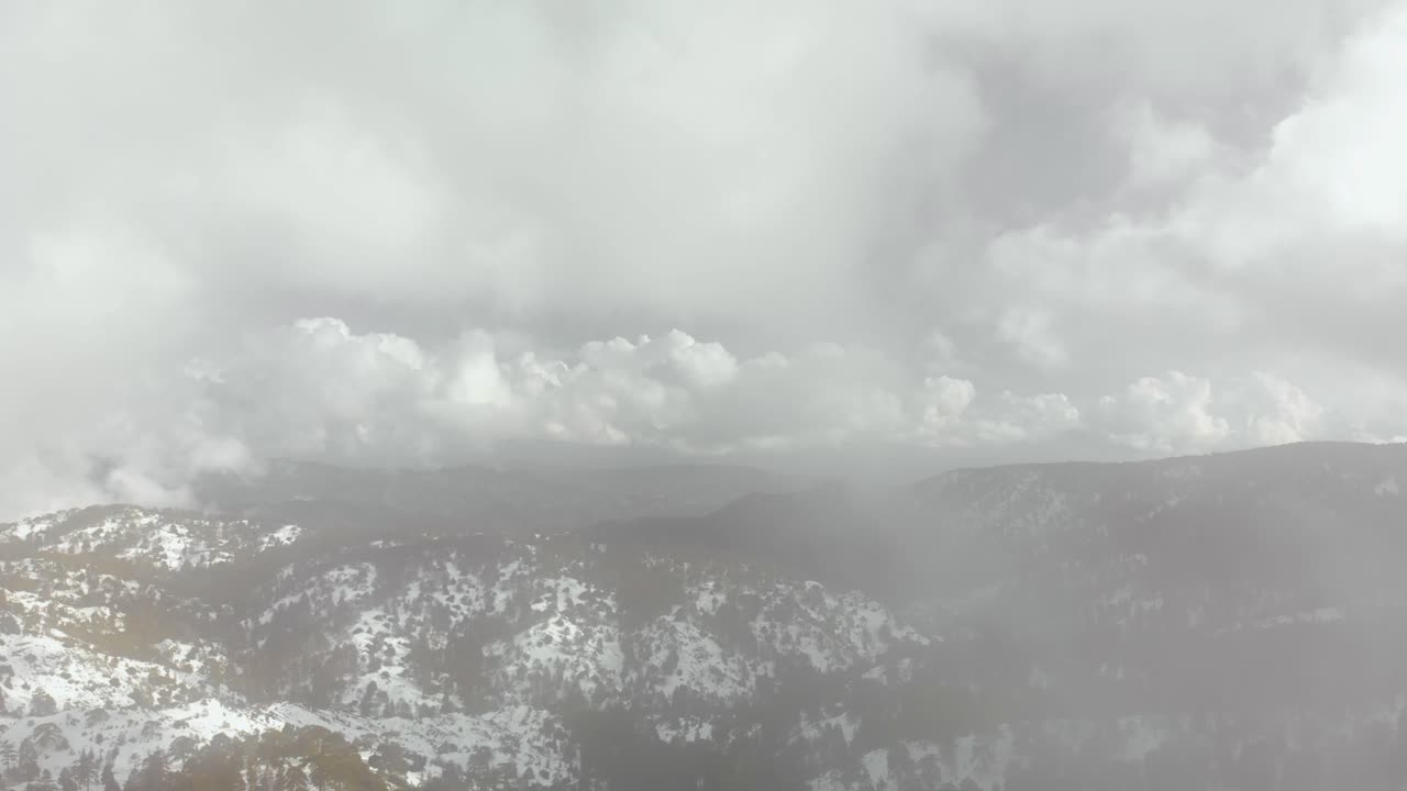 雲の山を通して雪の森