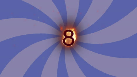 digital animation of flame effect over number eight against spinning spirals on blue background