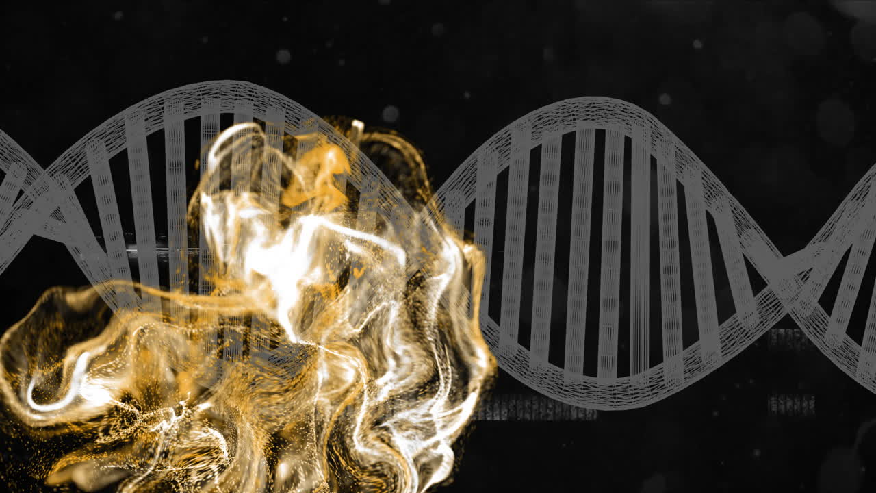 dna 스트랜드와 황금 유체 역학 애니메이션, 어두운 배경