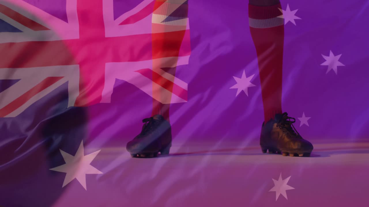 오스트레일리아  ⁇ 발 위 에 있는 아프리카계 미국인 남자 축구 선수 의 애니메이션