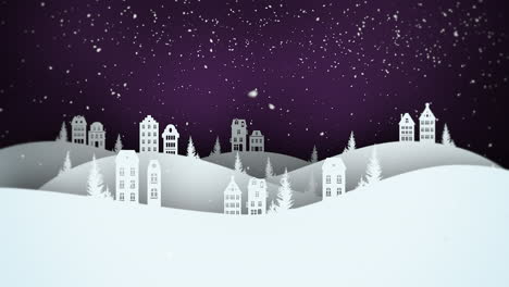 Animated-closeup-night-village-and-snowing-landscape