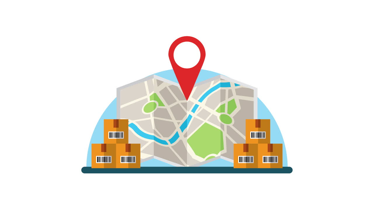 servicio logístico con cajas y mapa en papel