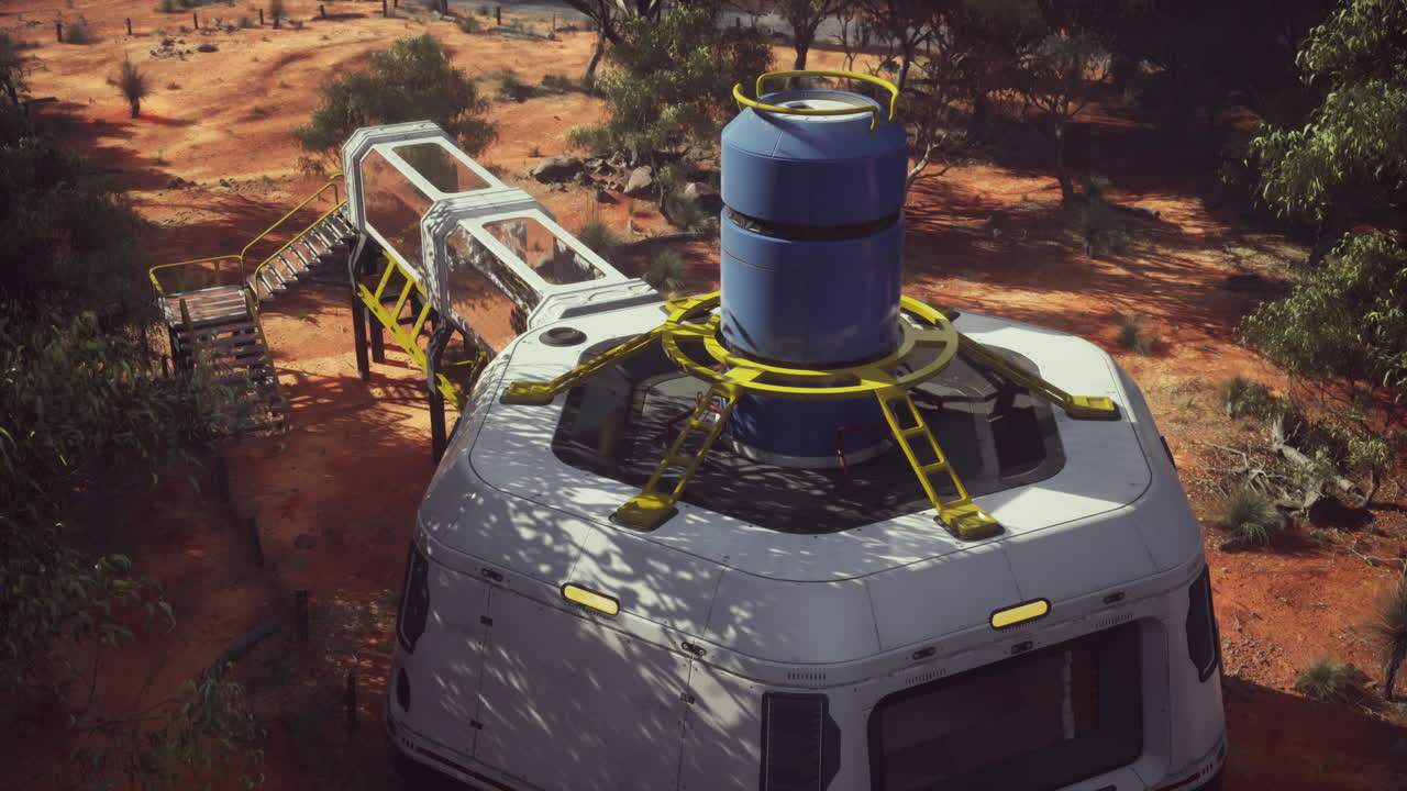 사막 풍경에 있는 외계인 연구 기지