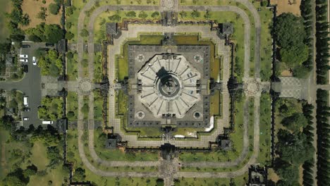 Topview-overview-aerial-shot-of-the-bajra-sandhi-monument-of-independence-of-Bali