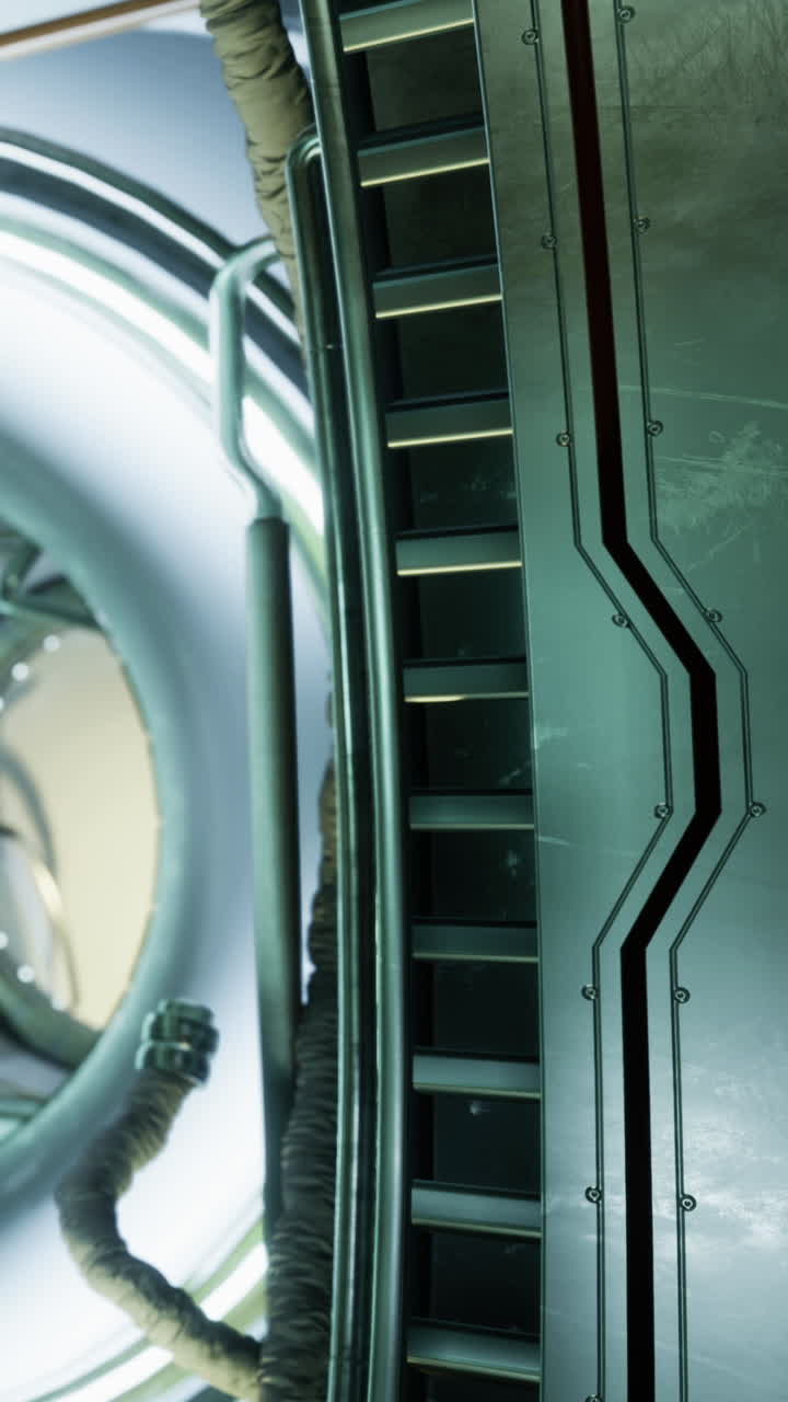 Close look at turbine with detailed metal casing in an industrial setting