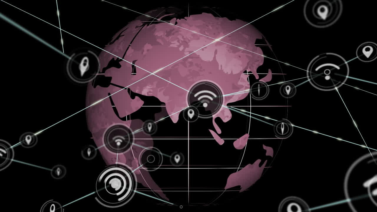 animación de la red de conexiones con iconos en todo el mundo