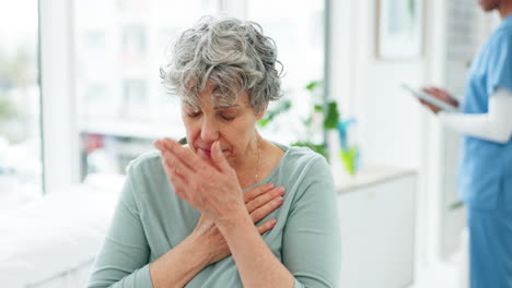 senior woman, chest pain and breathing problem