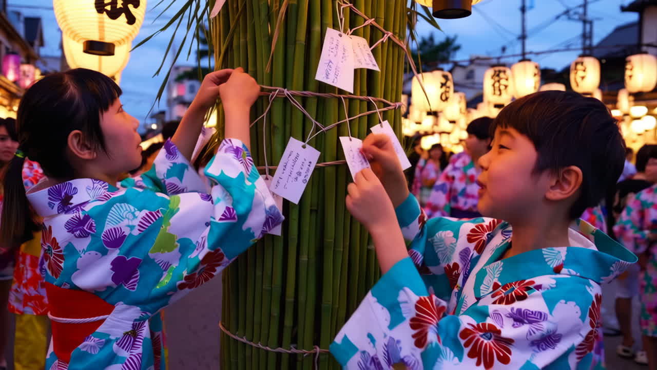 Japanese Children's Festival with Kimonos and Lanterns