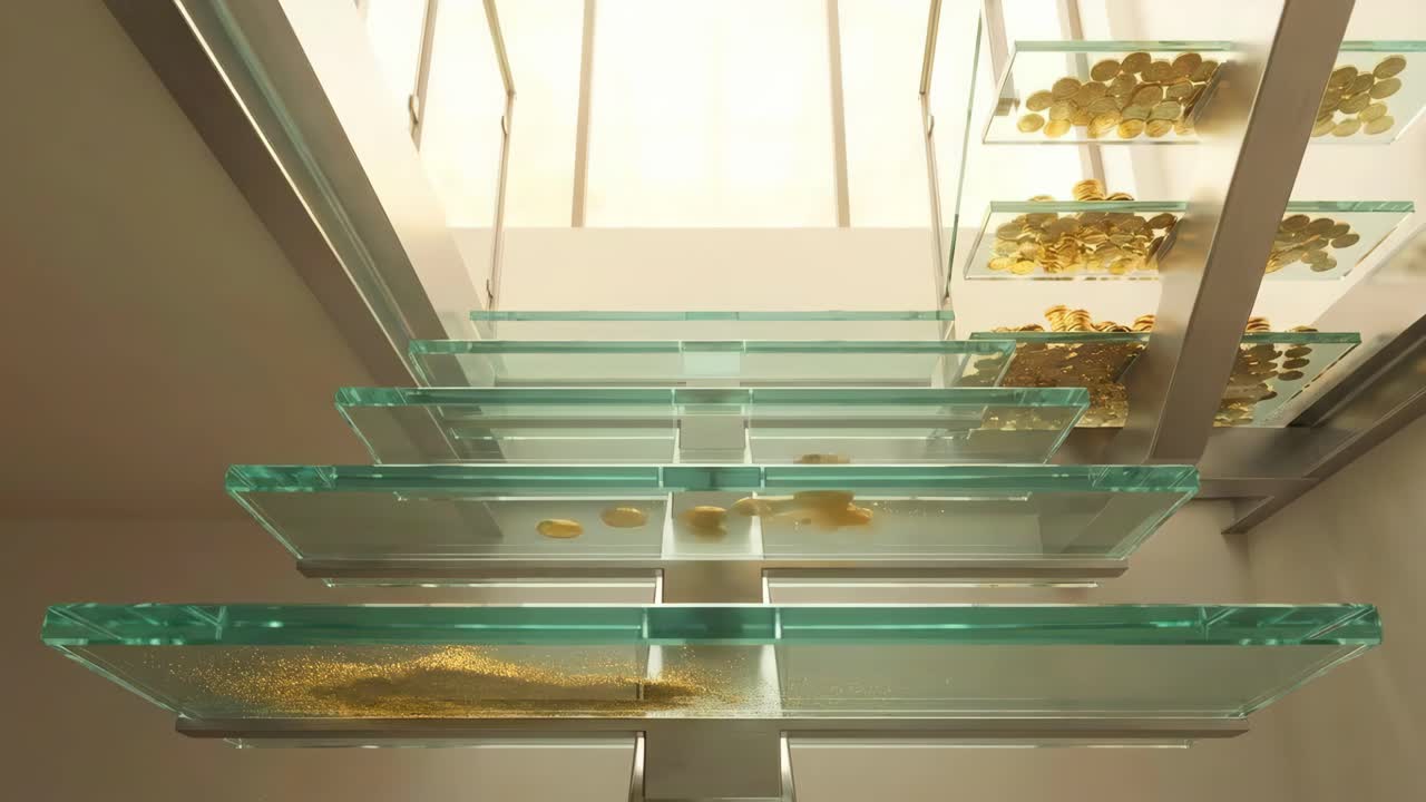 Monete d'oro su una scala di vetro: una metafora della ricchezza