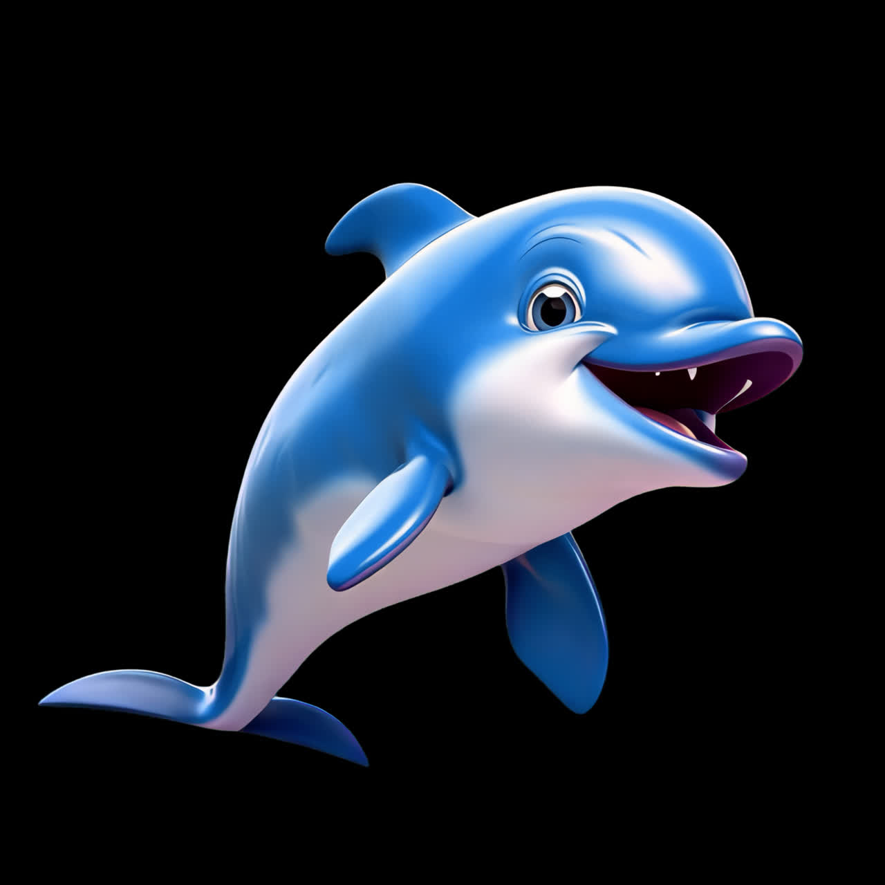 Cheerful cartoon dolphin illustration animation isolated asset, transparent 4K video, alpha channel