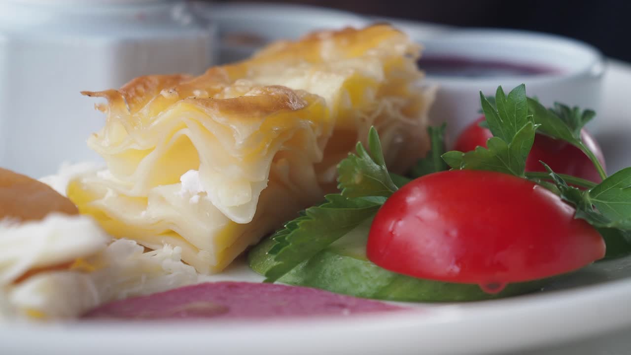 Turkish Breakfast Plate with Pide and Vegetables