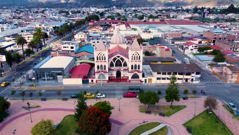 Backward-View-of-city-and-old-church-in-Ibarra,-Ecuador