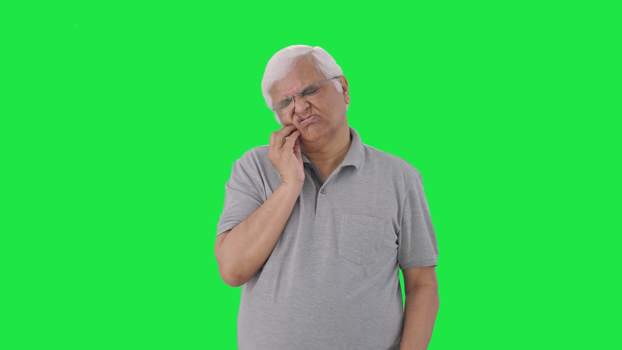 Indian Old Man Suffering From Toothache Green Screen Free Stock Video ...