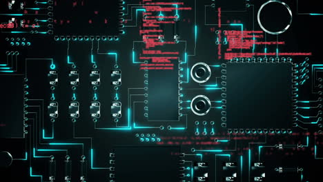 una placa base y códigos de programas en el interior