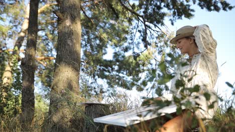 woman painting in a summer forest