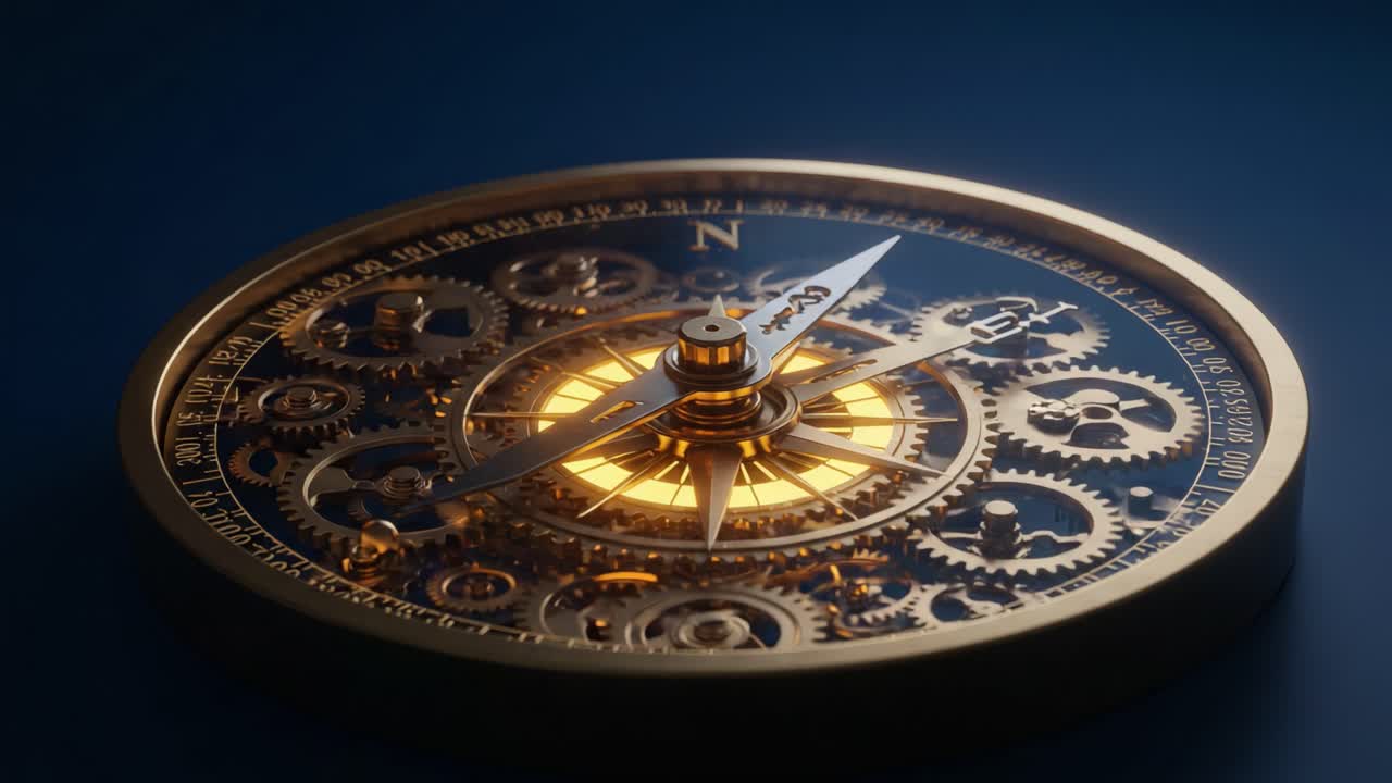 A Captivating Close-Up of a Luxurious Antique Compass with Intricate Gears and a Radiant Light, Perfectly Capturing the Spirit of Time and Exploration