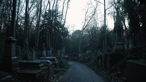 path in a gothic cemetary during autumn