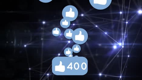 animación de iconos de redes sociales a través de una red de conexiones con estadísticas