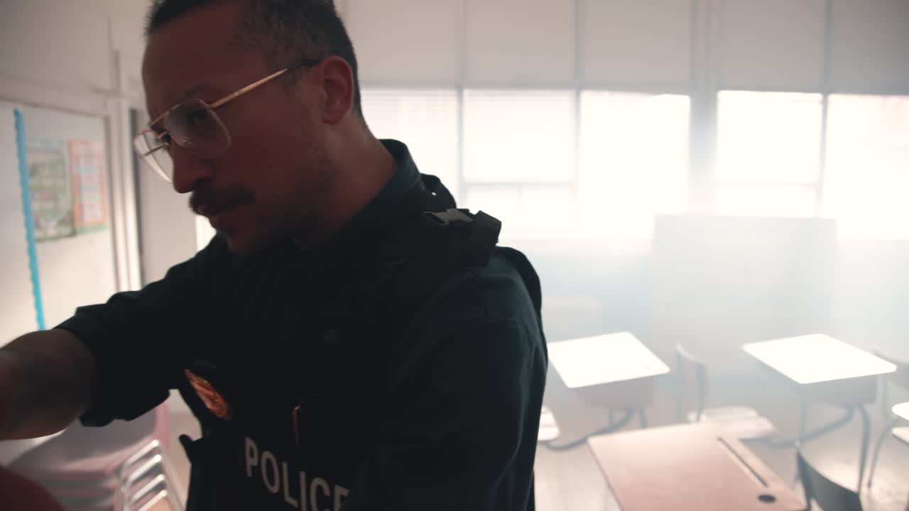 oficial de policía en el enfrentamiento de la escuela - armas estadounidenses y la ley