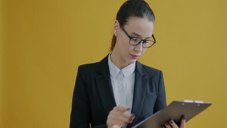 businesswoman reviewing business charts