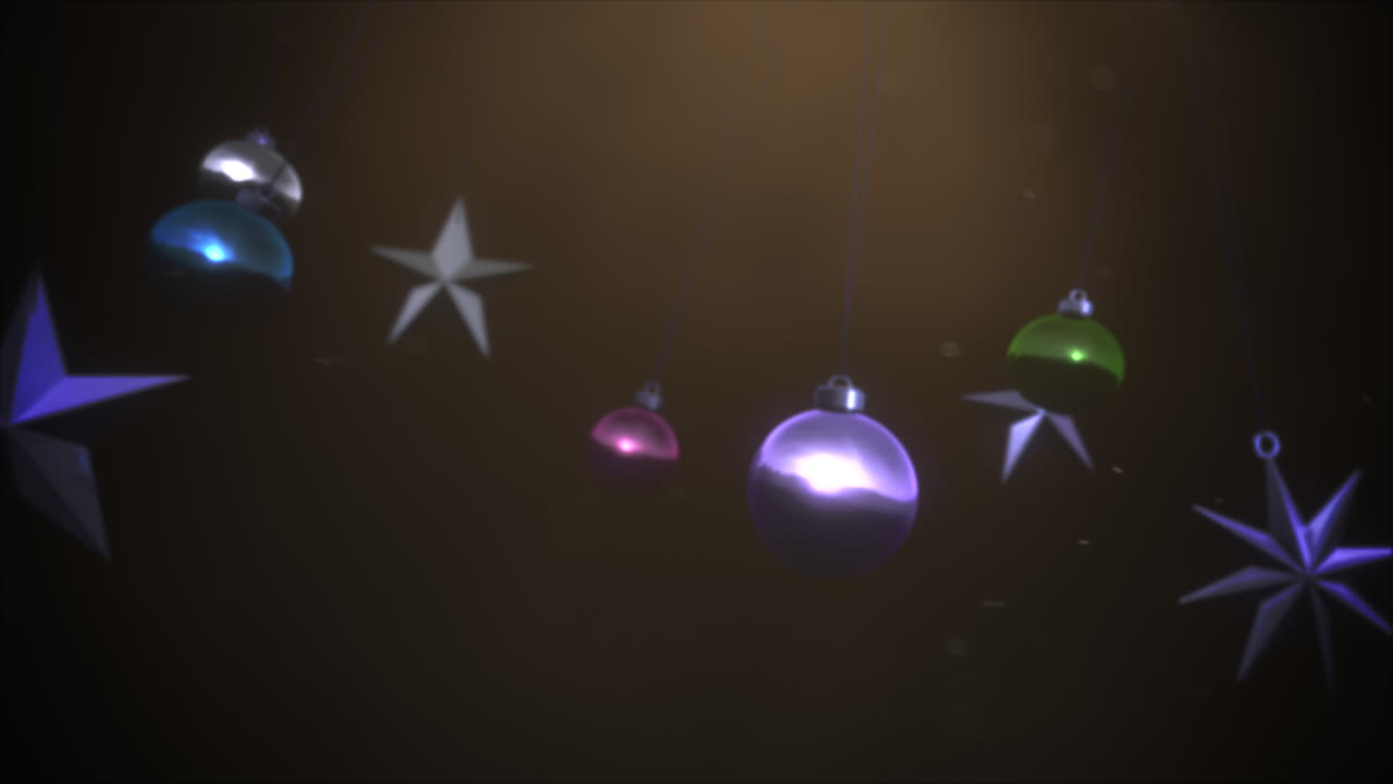 primer plano animado movimiento colorido bolas y copos de nieve 2