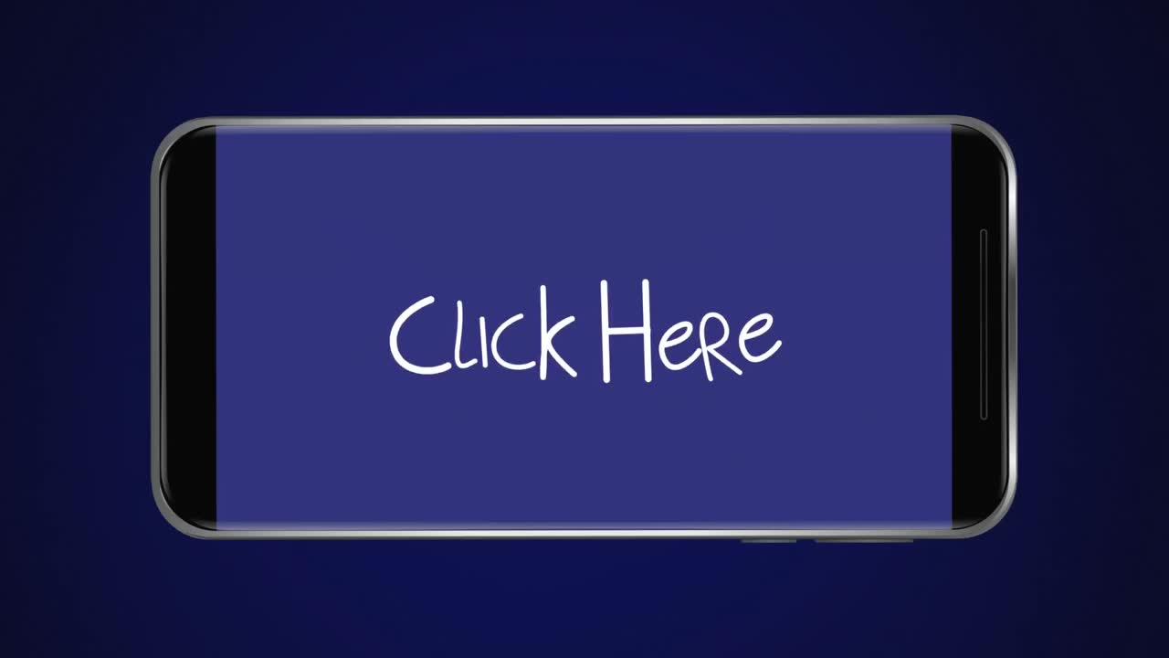 하 ⁇  단어의 애니메이션 여기를 클릭하고 파란 ba에 스마트 폰의 검은 화면에 반 ⁇ 이는 화살표