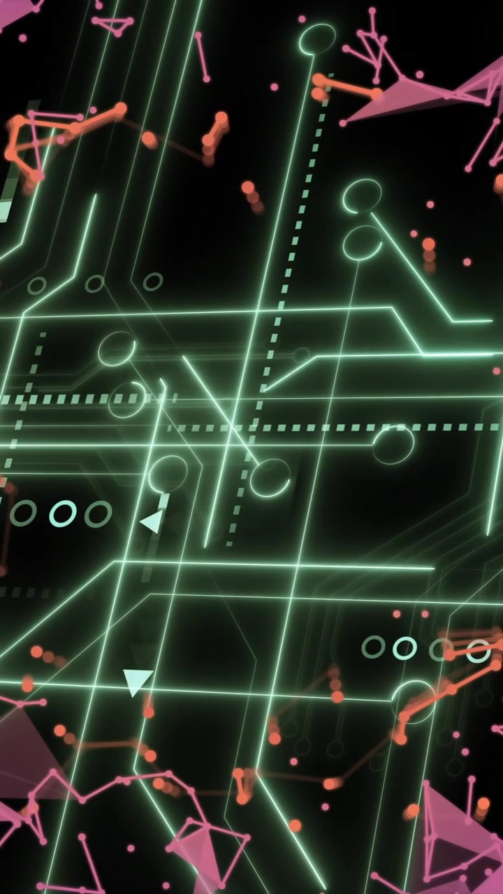 Animation einer Leiterplatte und eines Verbindungsnetzwerks über schwarzem Hintergrund