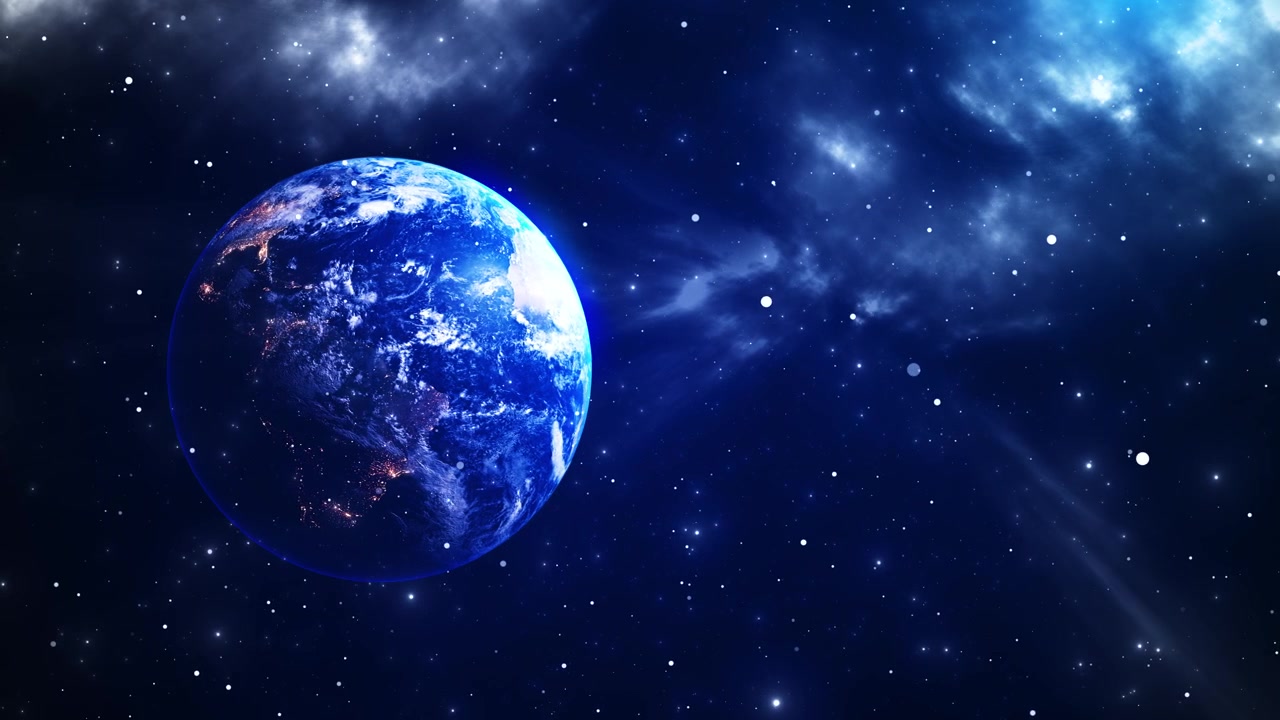 青い地球儀、明るい星々、宇宙の雲、深い銀河の雰囲気を伴う地球惑星の宇宙背景