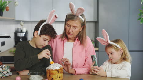 family celebrating easter by baking