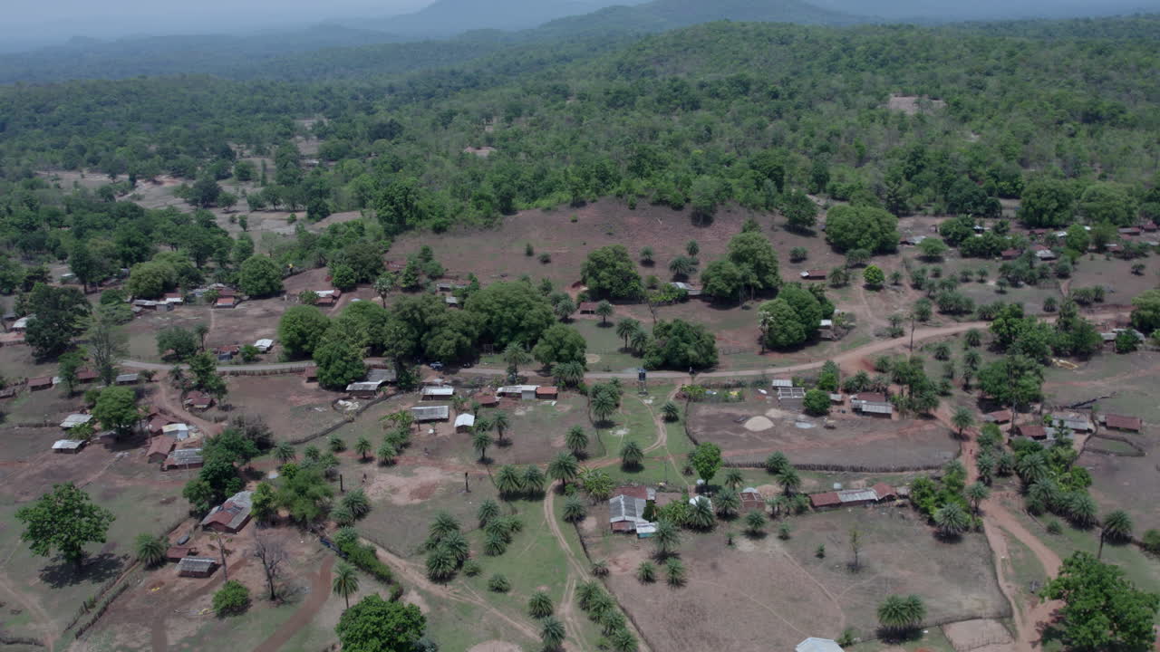 Aerial view of an Indian rural village during summer
