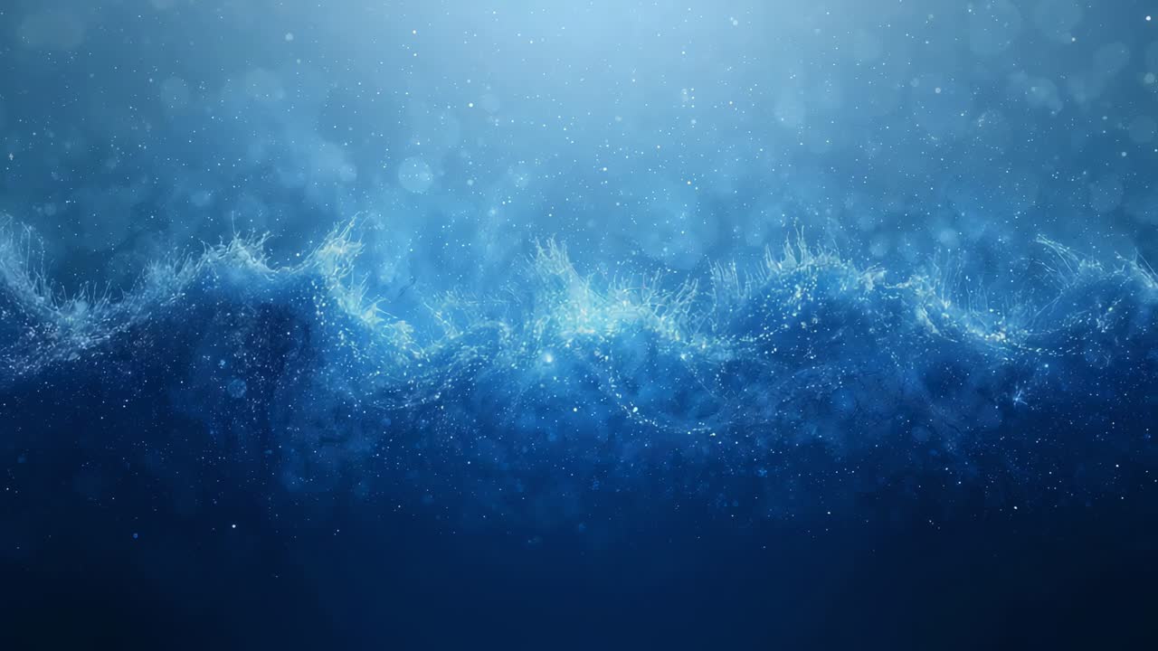 Partendo dal soffio a sinistra, un nastro bianco che cresce verso destra su uno sfondo blu intenso, formando una fascia luminosa