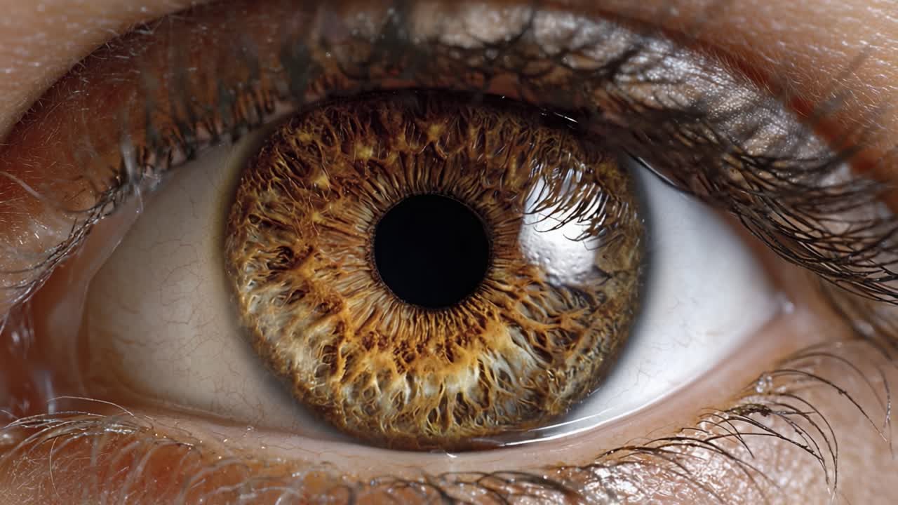 Close-up of a Stunning Human Eye: Exploring the Intricate Patterns and Colors of the Iris in Its Natural State