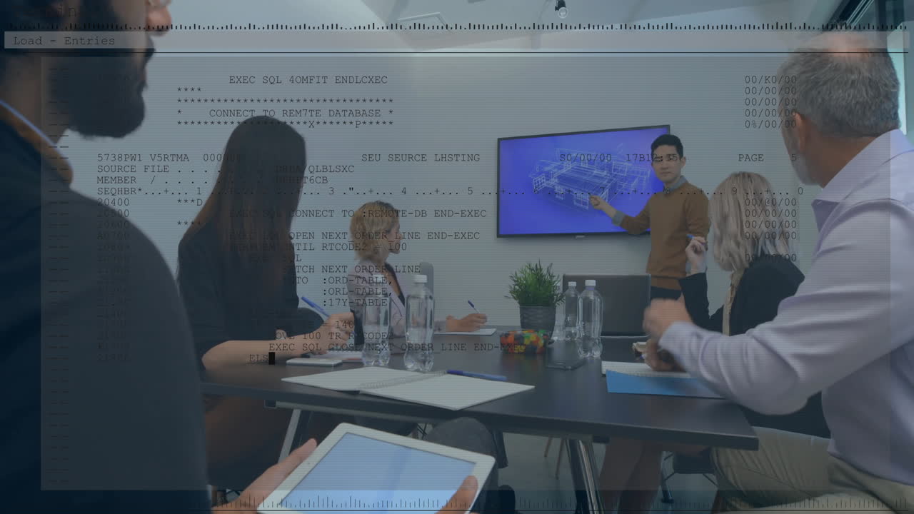 사무실에서 다양한 사업가들에 대한 금융 데이터 처리의 활성화