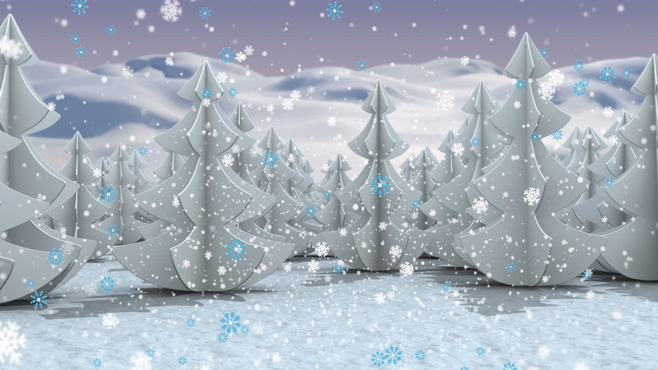 겨울 풍경 위에 내리는 눈의 애니메이션