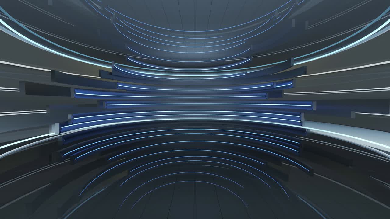 Rotation af glødende neon i et rundt rum, 3D-gengivelse