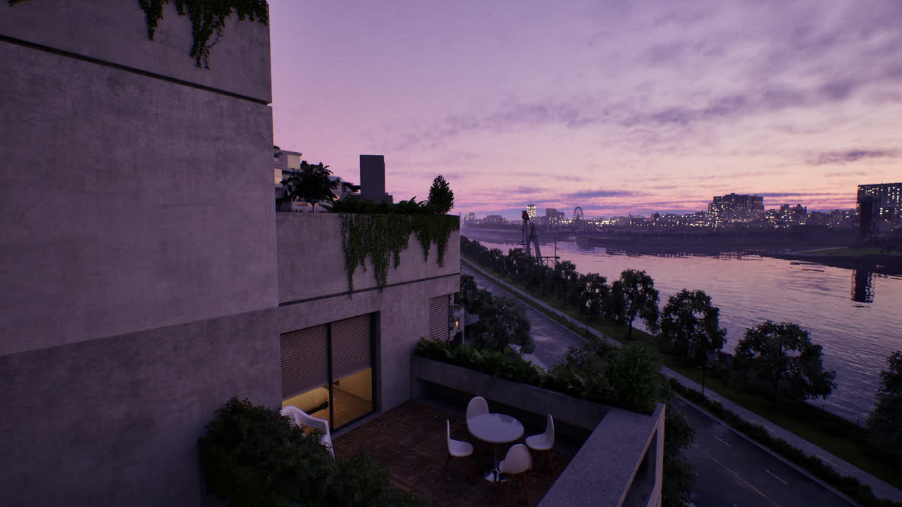 반사하는 물체 위의 황혼