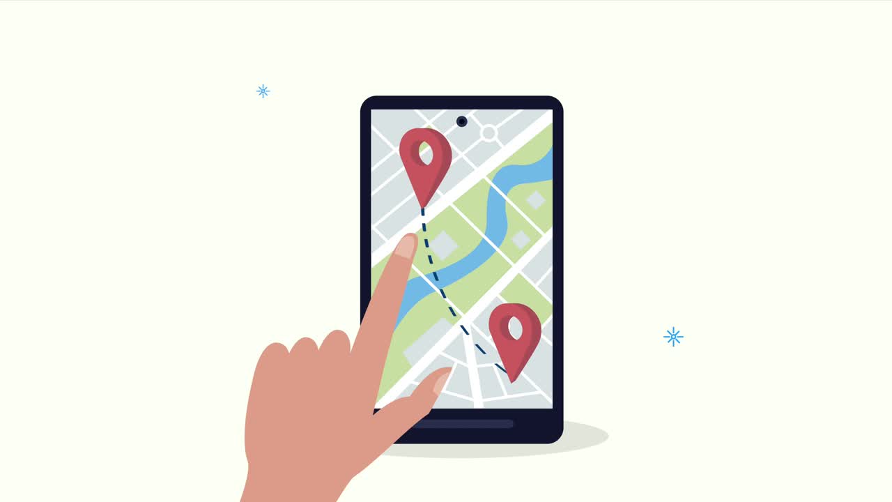 teléfono inteligente que toca la mano humana con aplicación de gps