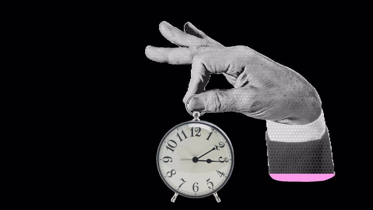 Animated collaged hands and symbols on alpha channel