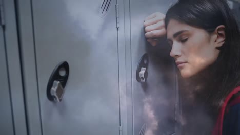 digital animation of exhausted woman leaning on the locker 4k