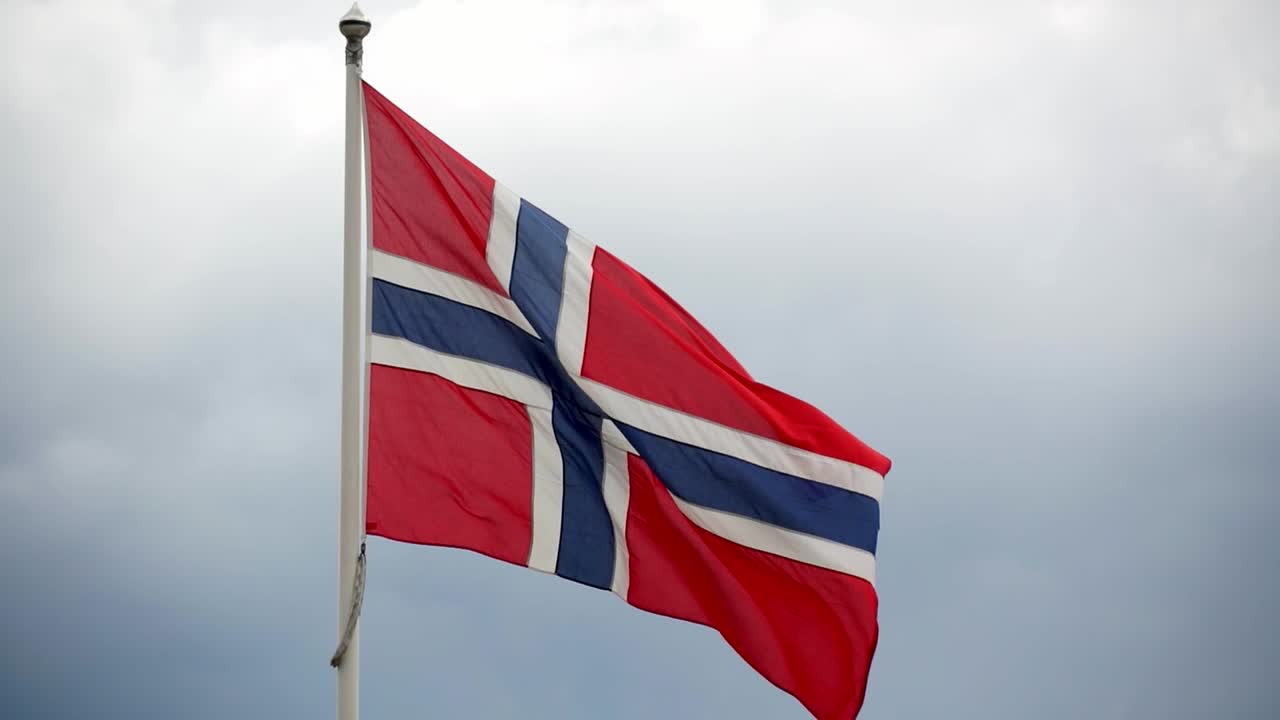 Norwegian flag fluttering in the breeze