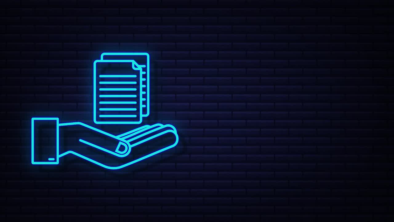 documentos papeles en las manos. gráfico de movimiento. icono de negocio. diseño de neón