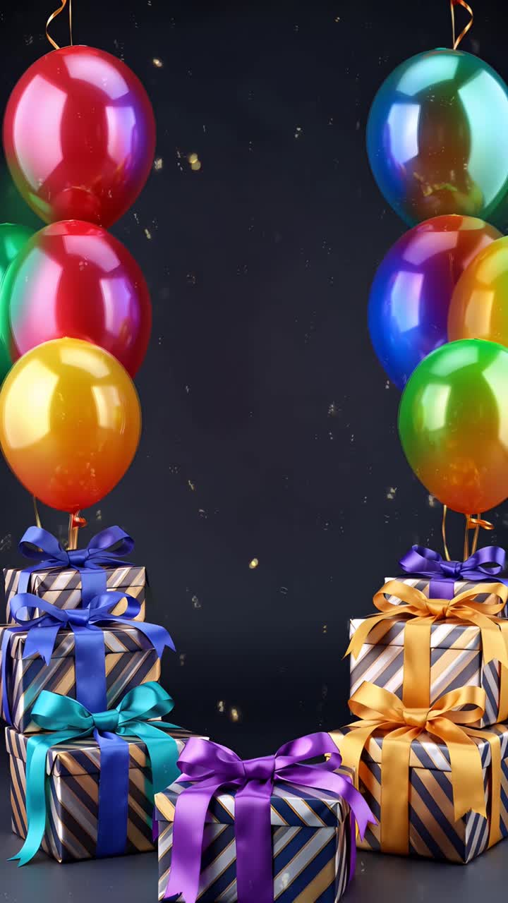 Video di sfondo di compleanno con palloncini e scatole regalo 4K