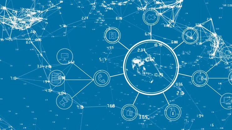 Animation of network of connections on blue background