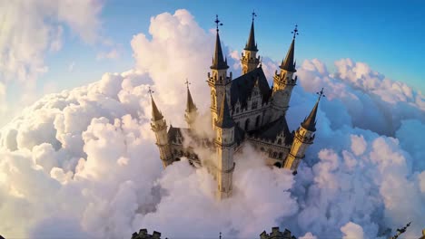 magical floating castle in the clouds