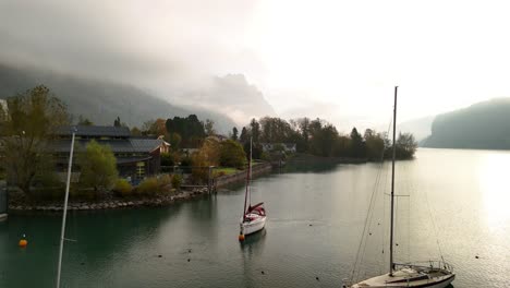 switzerland nature lake walen swiss landscape idyllic village europe, aerial