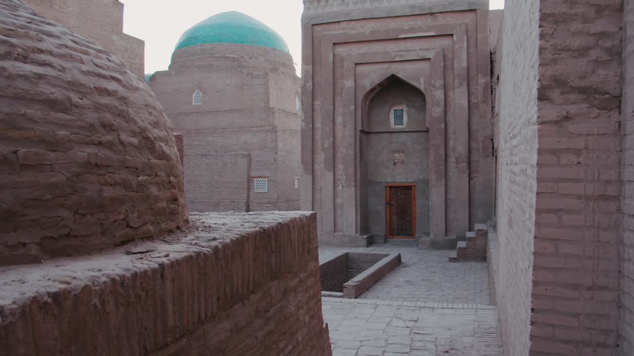Khiva Ichan Kala Fortress Old Mausoleum front view in the evening, Uzbekistan Silkroad 4