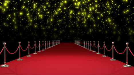 Animation-of-glowing-spots-of-light-falling-over-red-carpet-background