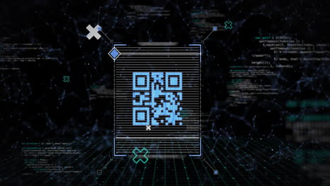 animation of qr code and digital data processing over scanner